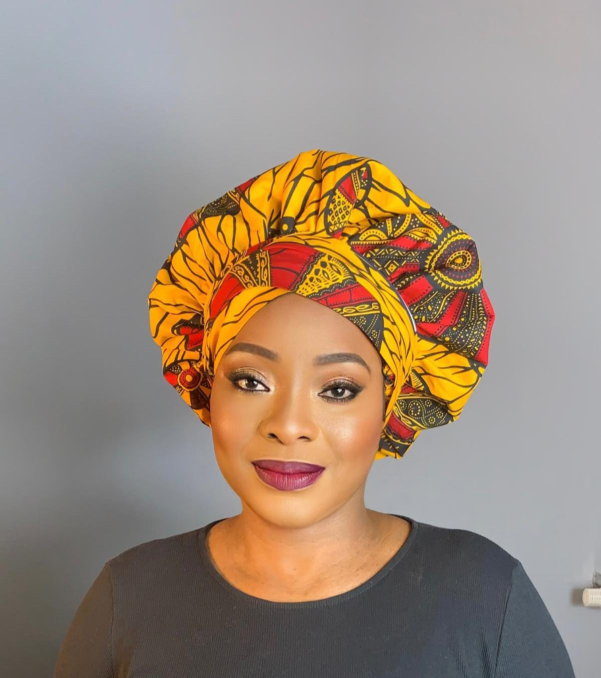 Red Yellow Satin Turban Hat | Wax Turban with Satin Lining