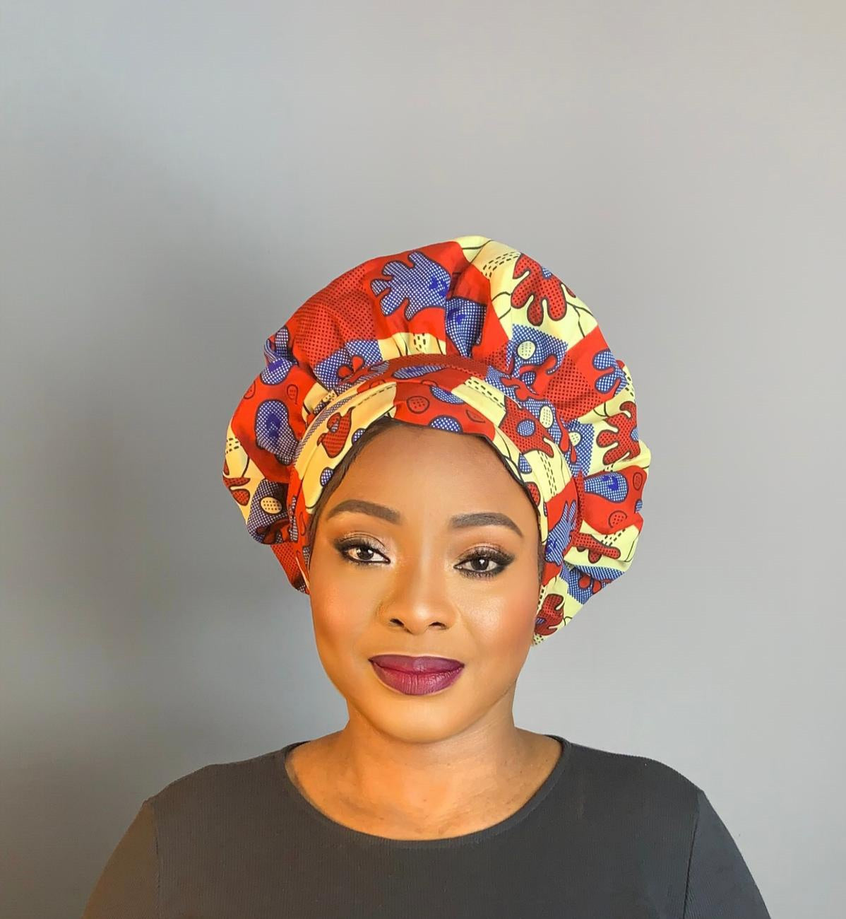Satin turban bonnet Yellow red
