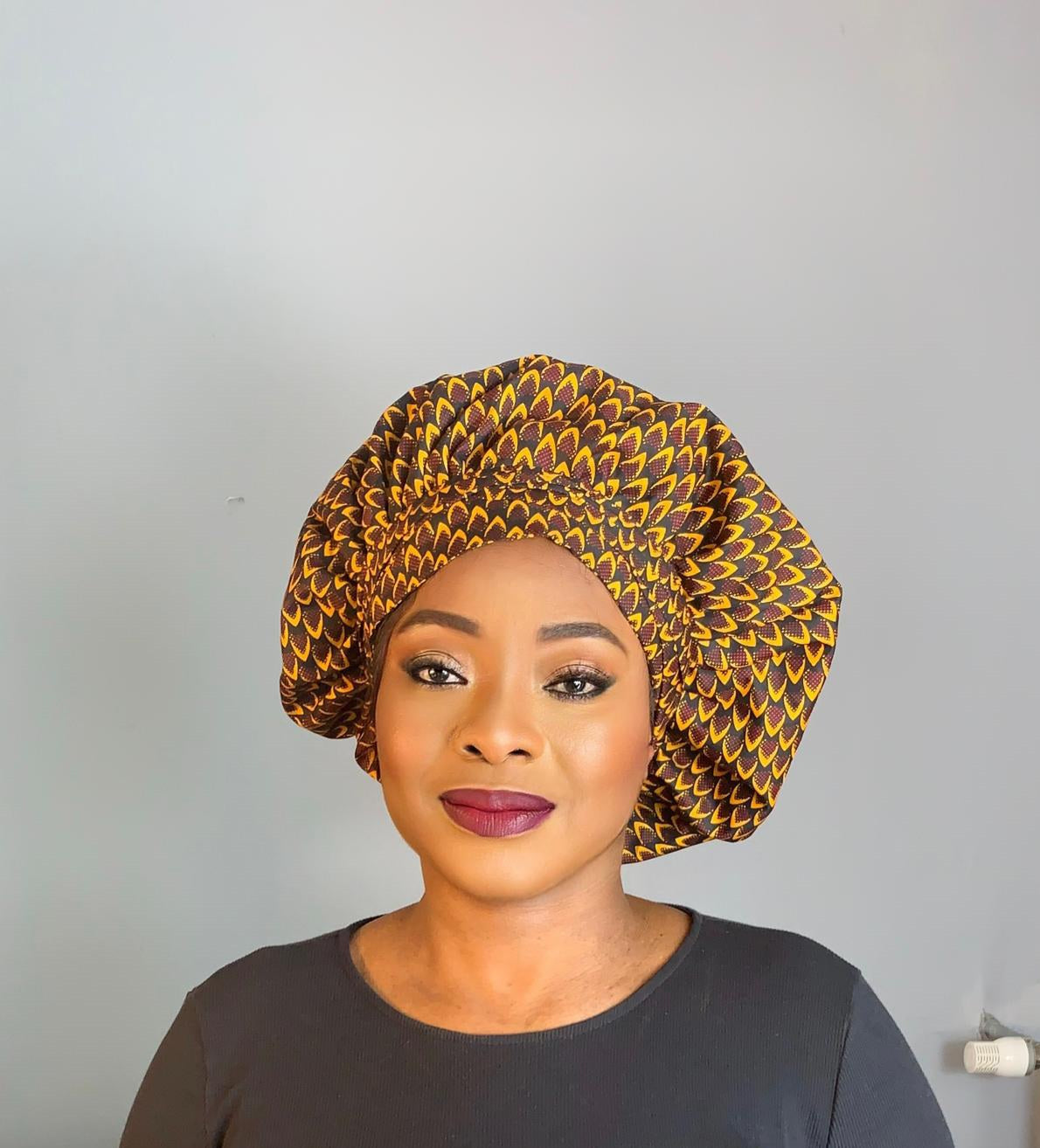 Satin turban bonnet Brown Yellow