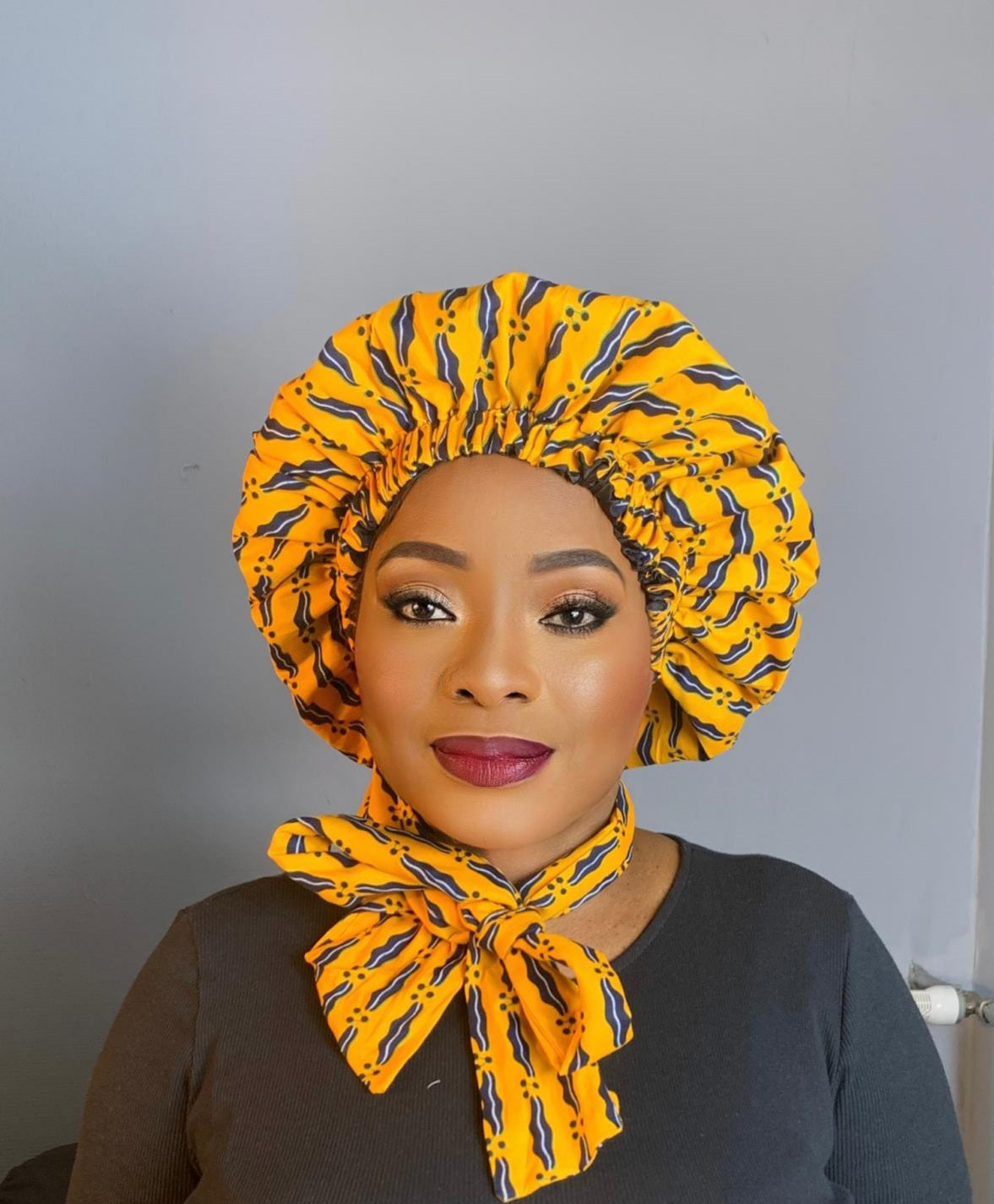 Satin turban bonnet Yellow Black