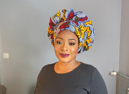 Set aus Ohrringen und Haube aus Wachssatin | Wachsturban mit Satinfutter