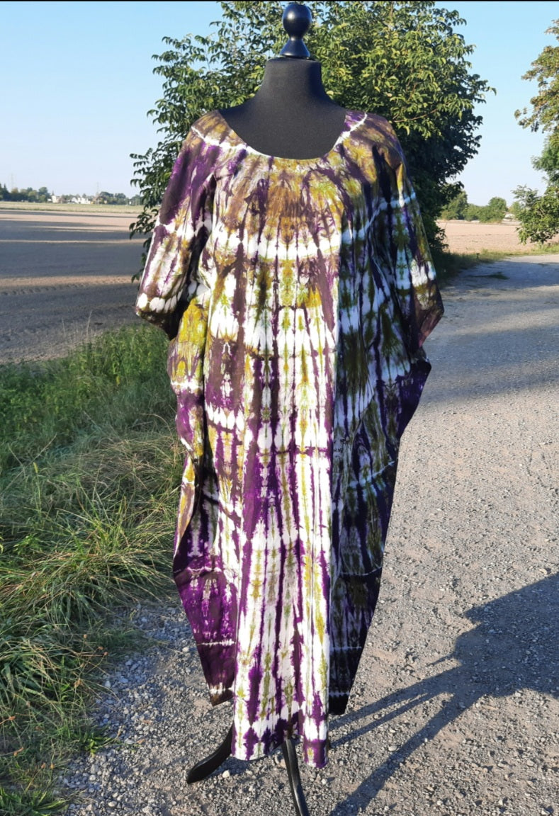 Robe Longue Batik Makeba Multicolore Tye and Dye 100 % Coton