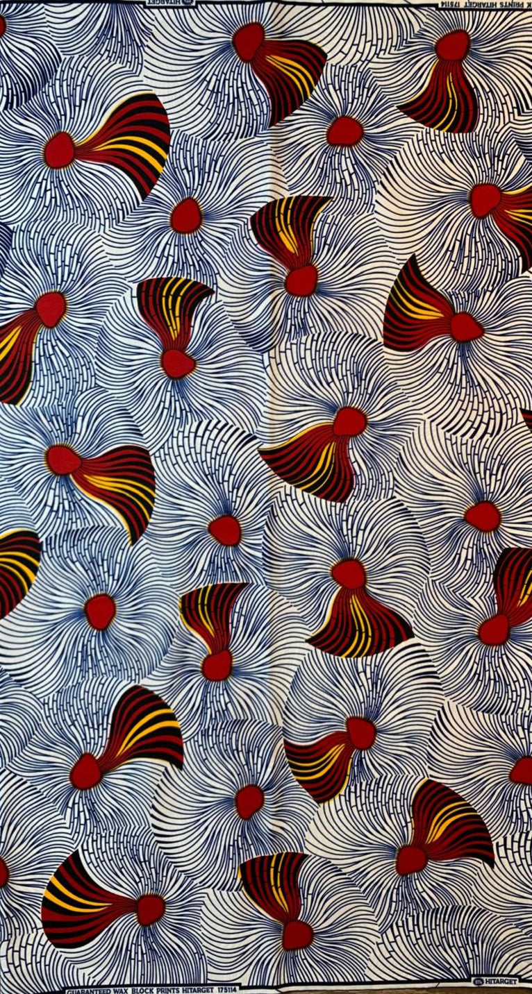 Tissus Wax Africain 100% Coton Ankara Design 1 à 6 yards Wax Hitarget Authentique motif : Balai Blanc et Rouge