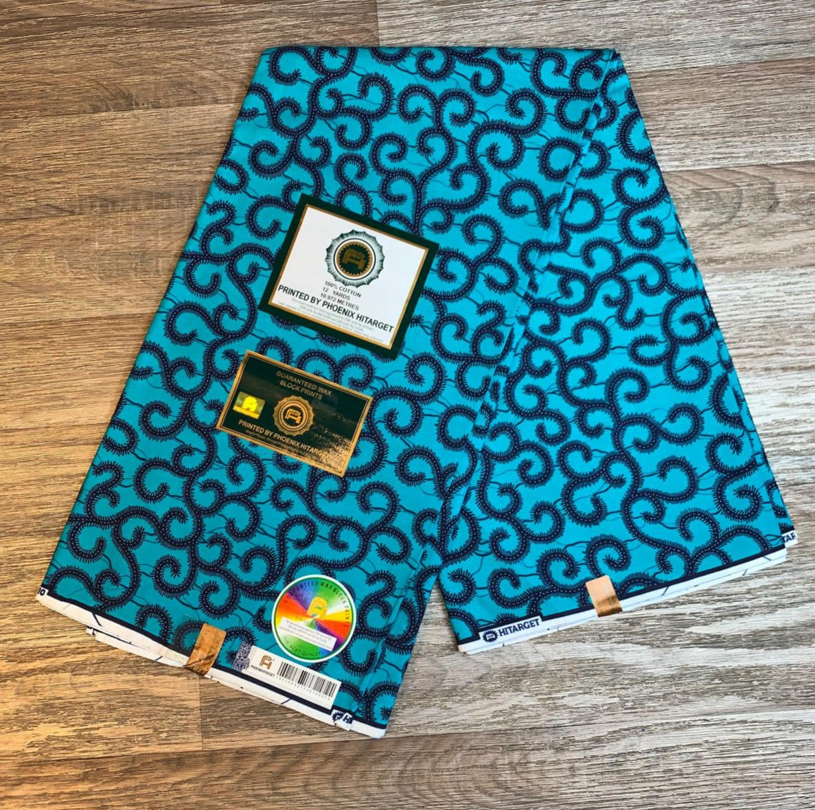 Tissus Wax Africain 100% Coton Ankara De 1 à 12 yards Wax Hitarget motif : Macaroni Turquoise