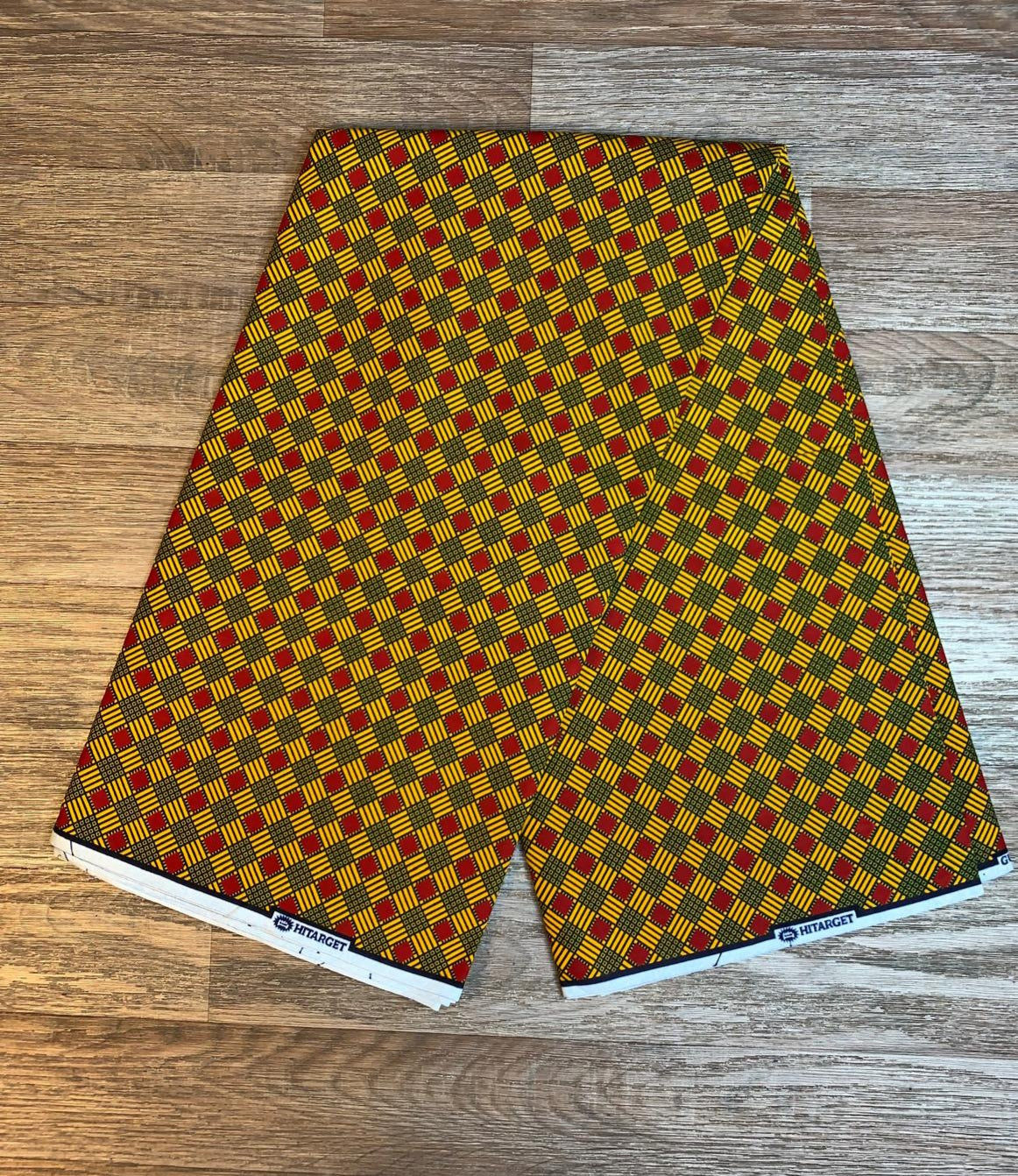Tissus Wax Africain 100% Coton Ankara 1 à 6 yards Wax Hitarget motif: Cube orange rouge.