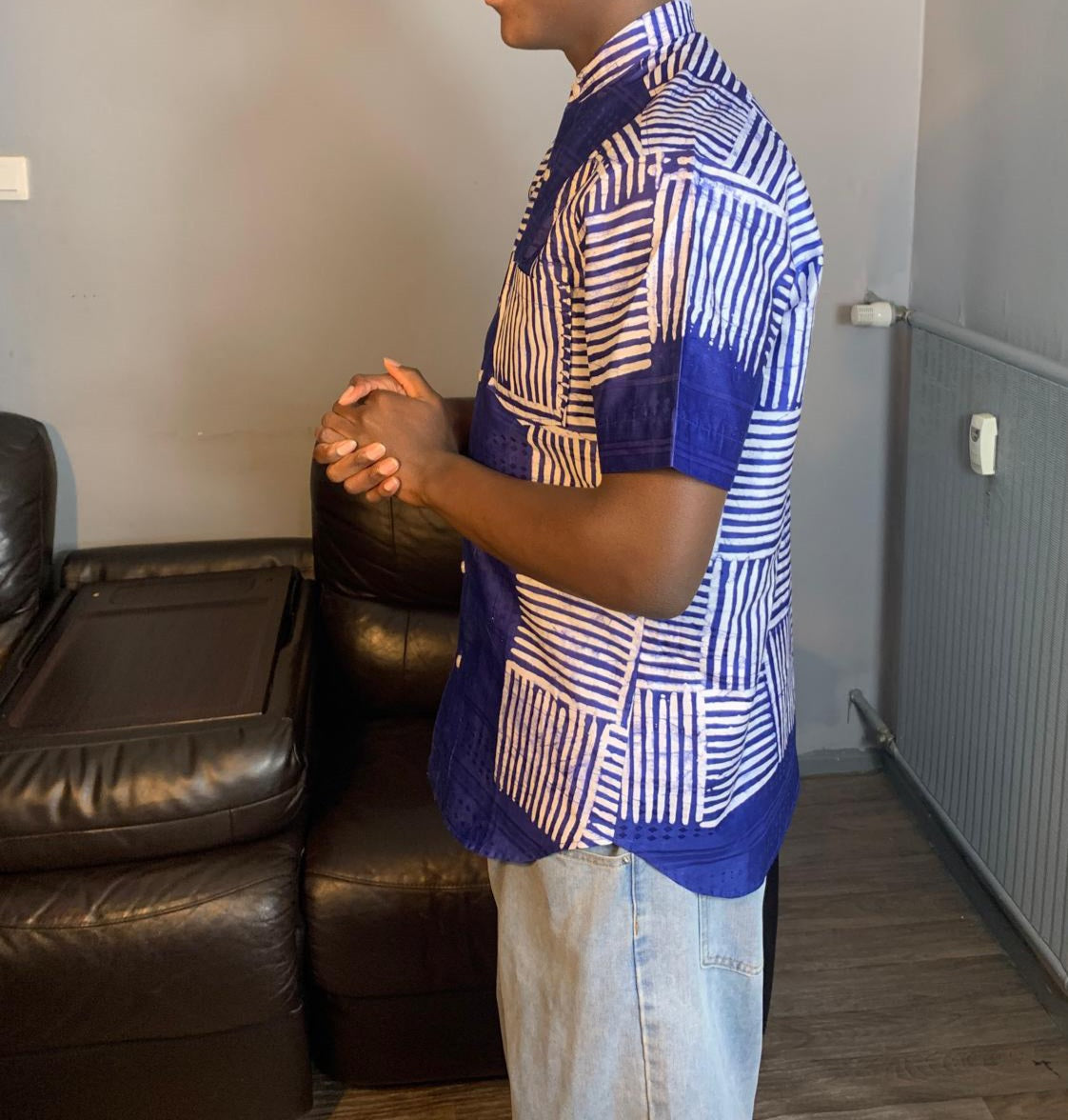 Chemise Homme Batik Bazin Adire Kampala Col mao