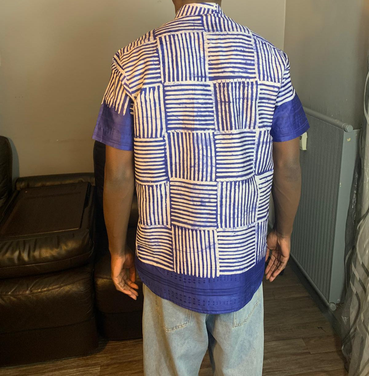 Chemise Homme Batik Bazin Adire Kampala Col mao
