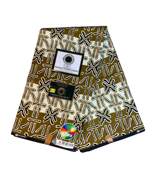 Afrikanischer Wachsstoff, 100 % Baumwolle, Ankara, 1 bis 6 Yards. Authentisches Hitarget-Wachsmuster: Bogolan-Design. Ethnisch