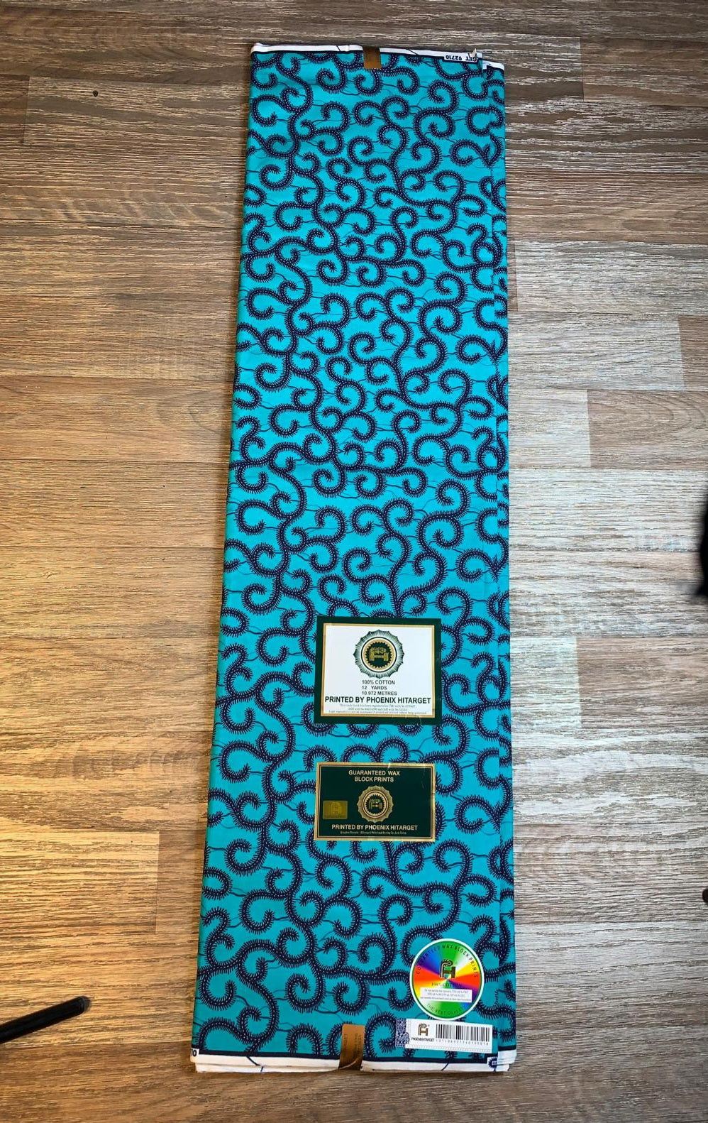 Tissus Wax Africain 100% Coton Ankara De 1 à 12 yards Wax Hitarget motif : Macaroni Turquoise