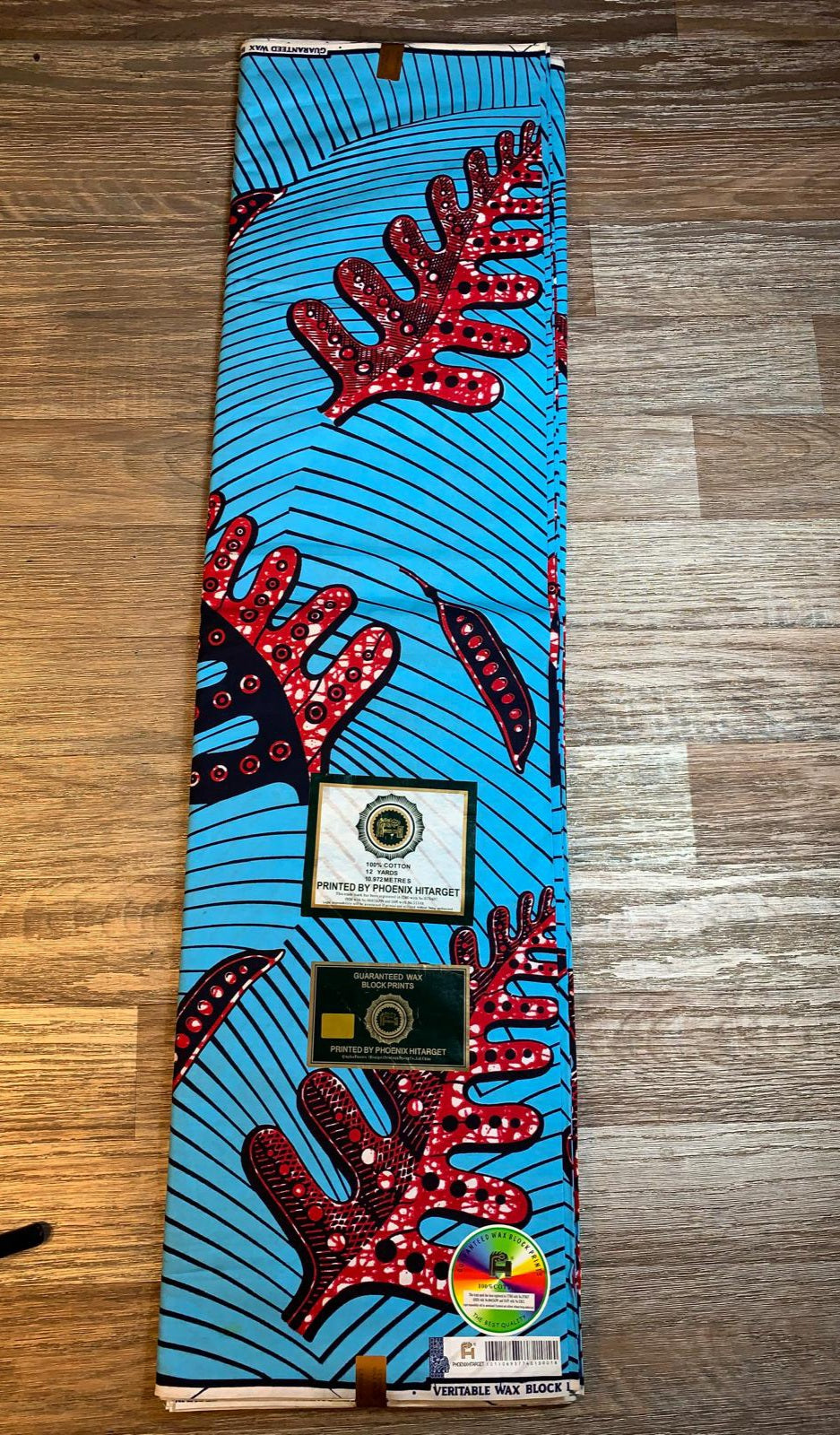 Tissus Wax Africain 100% Coton Ankara 1 à 12 yards Wax Hitarget motif : Coraux Turquoise