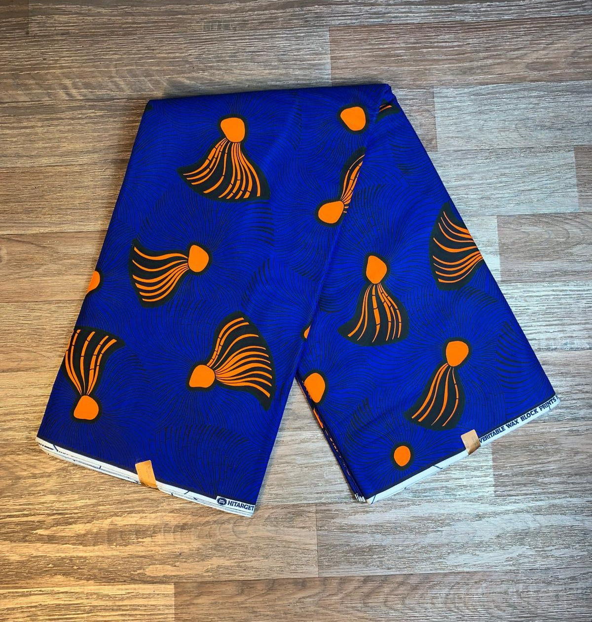 Tissus Wax Africain 100% Coton Ankara 1 à 12 yards Wax Hitarget Balai Bleu Orange.