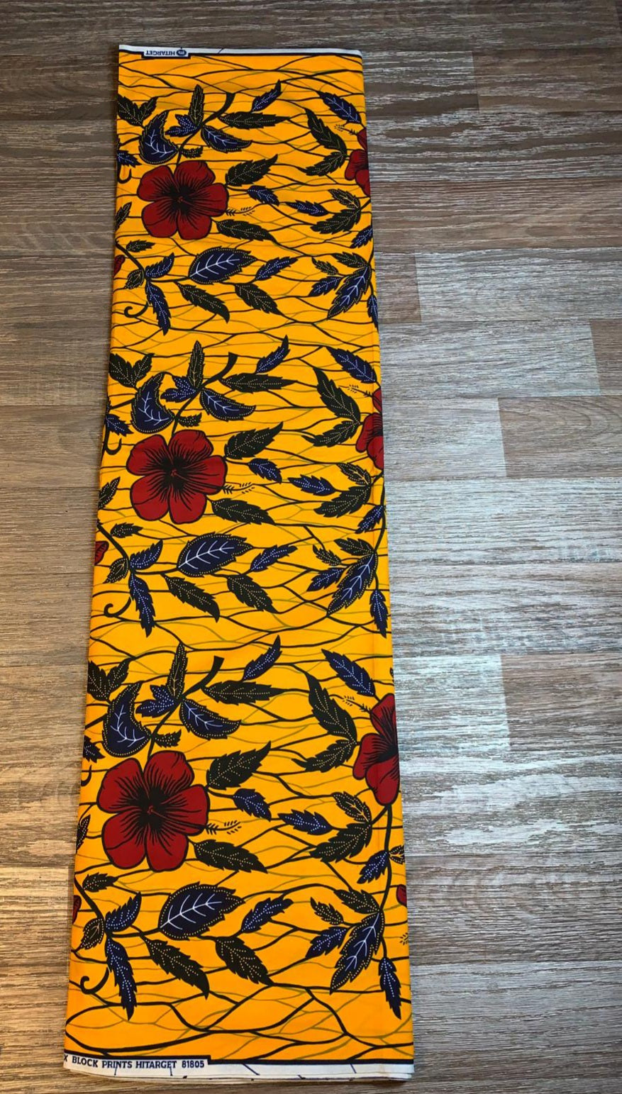 Tissus Wax Africain 100% Coton Ankara 1 à 6 yards Wax Hitarget motif : Hibiscus Rouge et Jaune