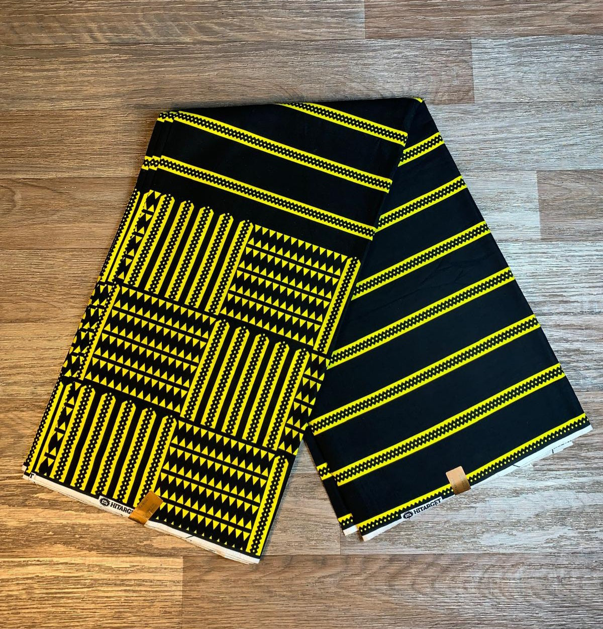 Tissus Wax Africain 100% Coton Ankara 1 à 6 yards Wax Hitarget Noir Jaune