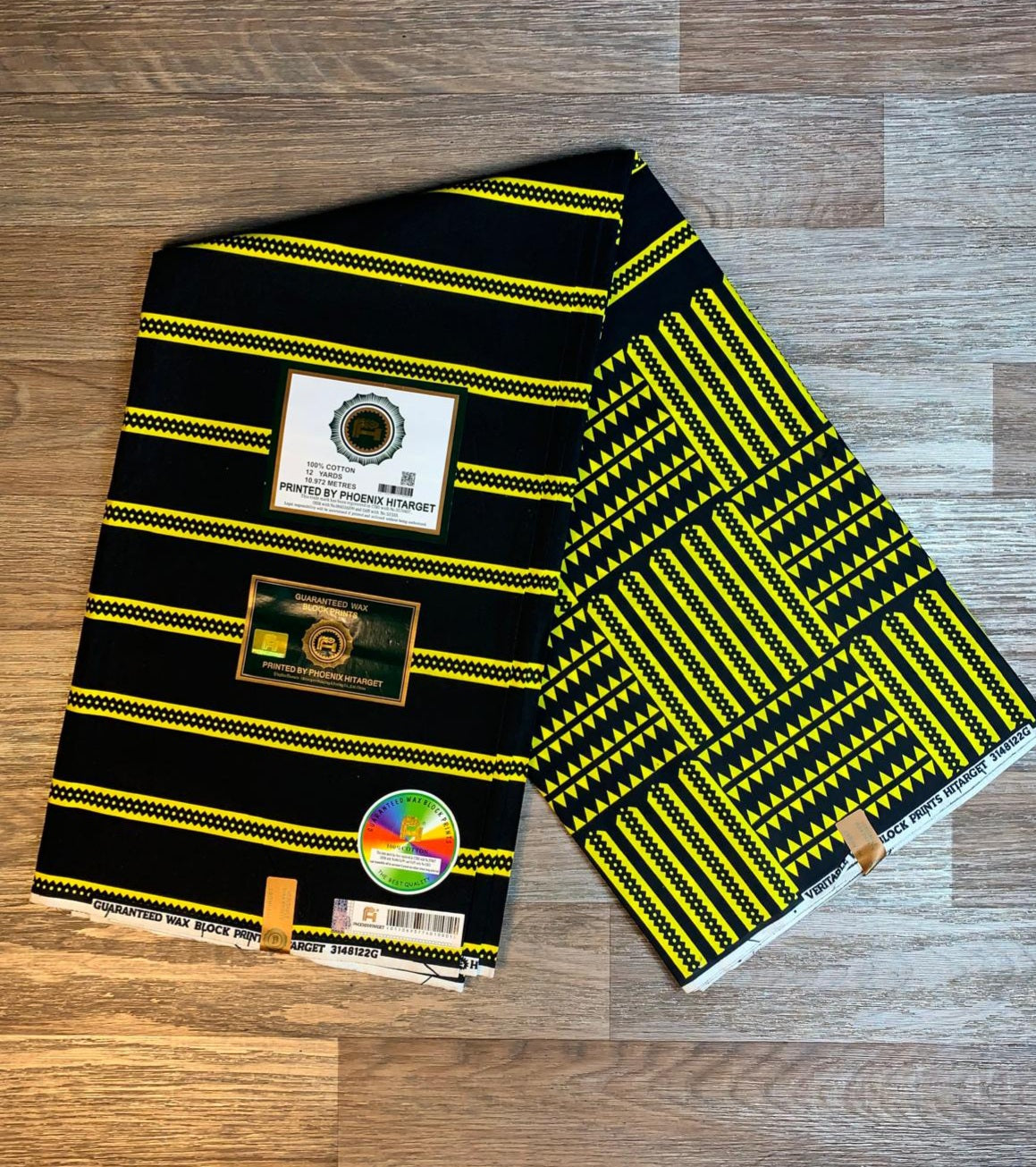 Tissus Wax Africain 100% Coton Ankara 1 à 6 yards Wax Hitarget Noir Jaune