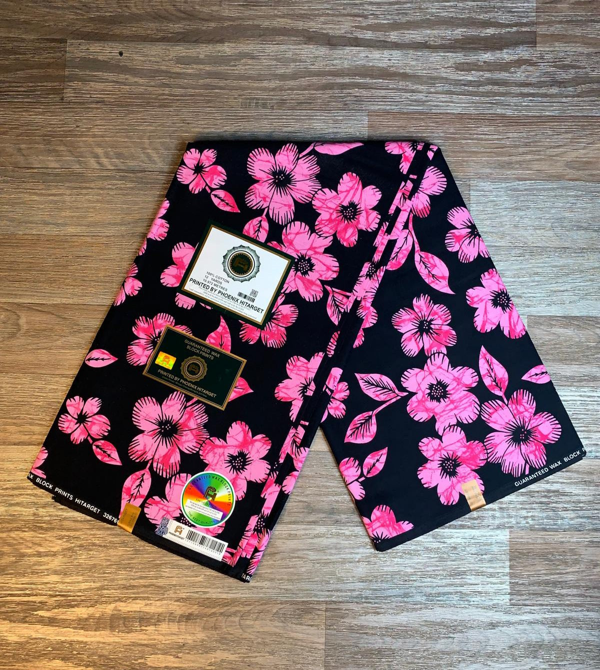 Tissus Wax Africain 100% Coton Ankara 1 à 6 yards Wax Hitarget :Fleur D'orchidée, Noir Rose