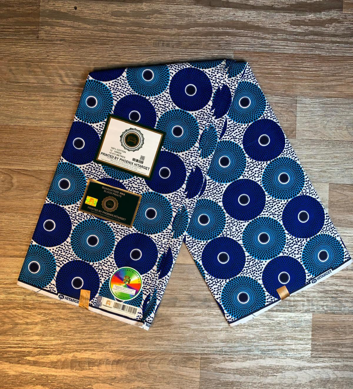 Tissus Wax Africain 100% Coton Ankara 1 à 6 yards Wax Hitarget Petit Disque Bleu
