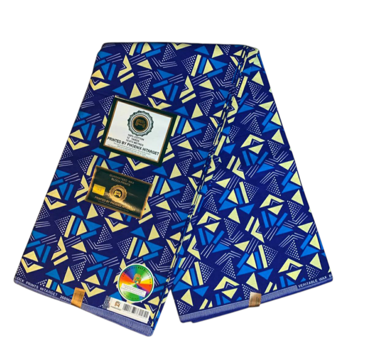 Tissus Wax Africain 100% Coton Ankara 1 à 12 yards Wax Hitarget motif : Bogolan Design Ethnique bleu jaune
