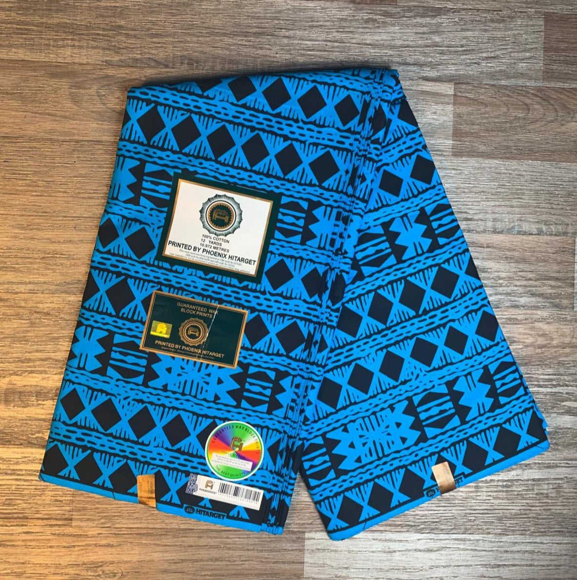 Tissus Wax Africain 100% Coton Ankara 1 à 12 yards Wax Hitarget Bogolan Ethnique Tribal bleu noir