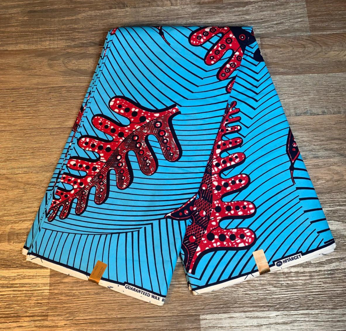 Tissus Wax Africain 100% Coton Ankara 1 à 12 yards Wax Hitarget motif : Coraux Turquoise