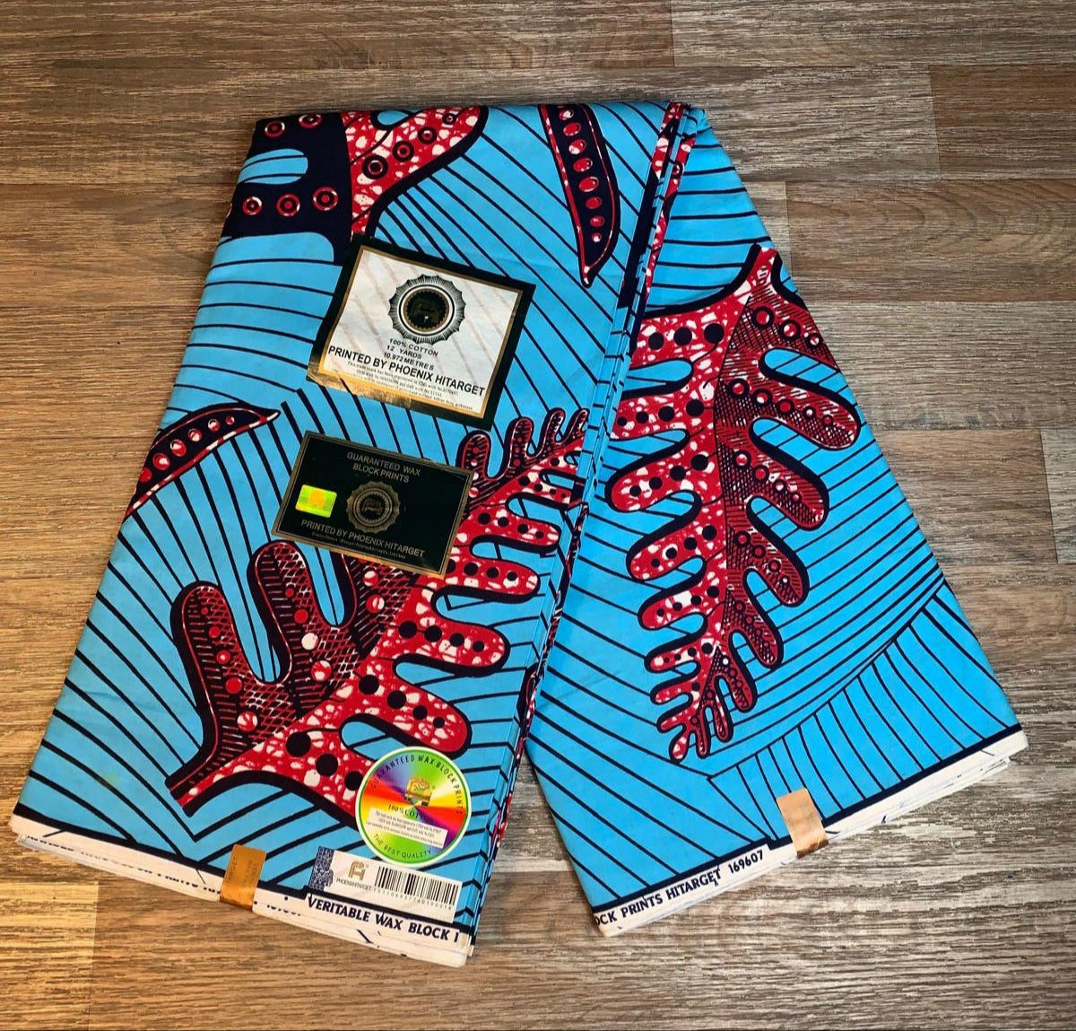 Tissus Wax Africain 100% Coton Ankara 1 à 12 yards Wax Hitarget motif : Coraux Turquoise
