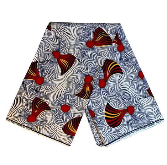 Afrikanischer Wachsstoff, 100 % Baumwolle, Ankara-Design, 1 bis 6 Yards, Hitarget Authentisches Wachsmuster: Weißer und roter Besen