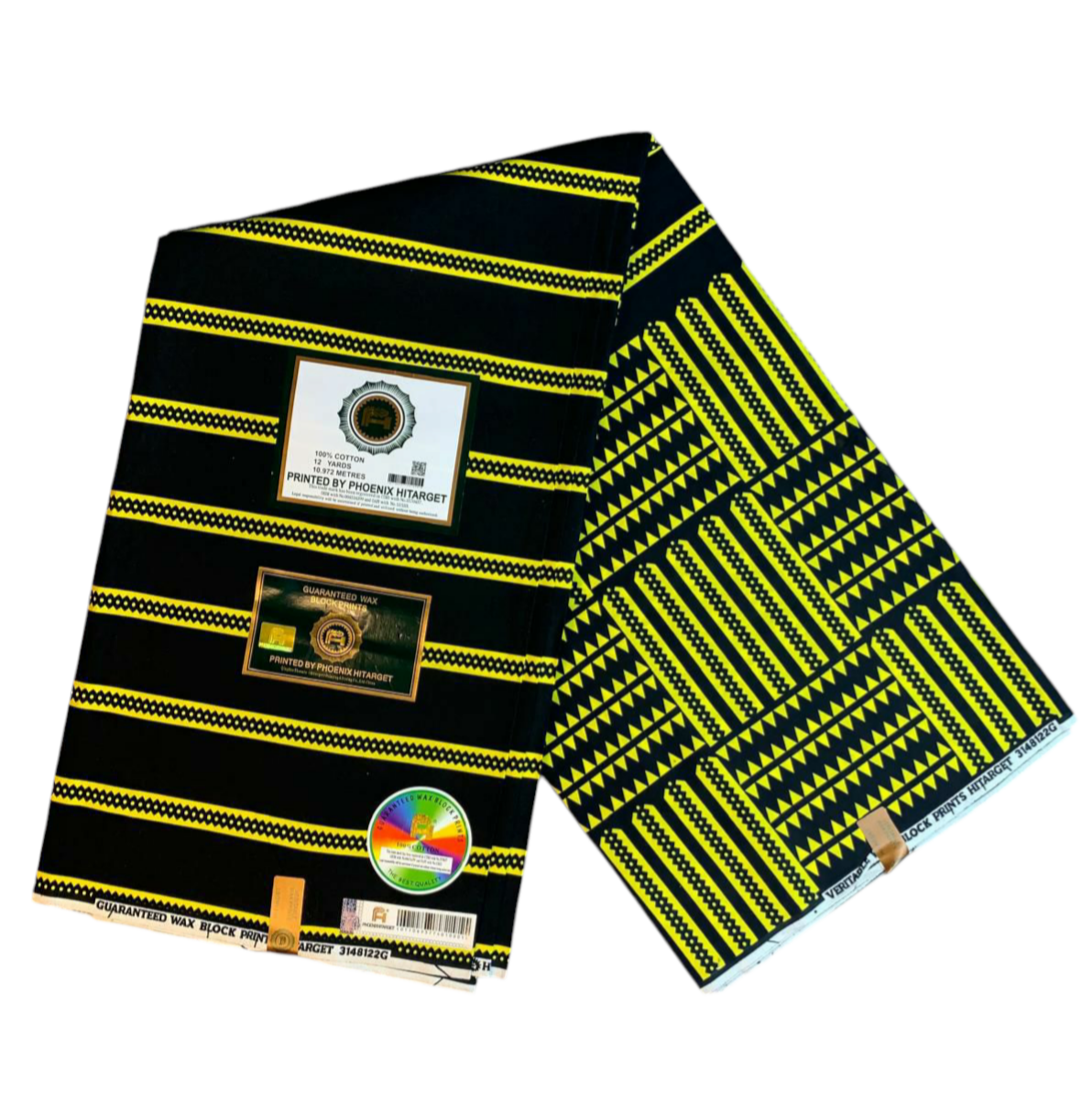 Tissus Wax Africain 100% Coton Ankara 1 à 6 yards Wax Hitarget Noir Jaune