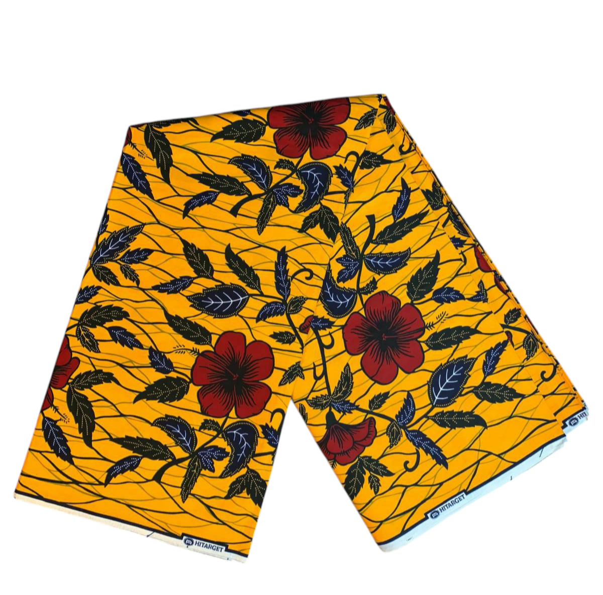 Tissus Wax Africain 100% Coton Ankara 1 à 6 yards Wax Hitarget motif : Hibiscus Rouge et Jaune
