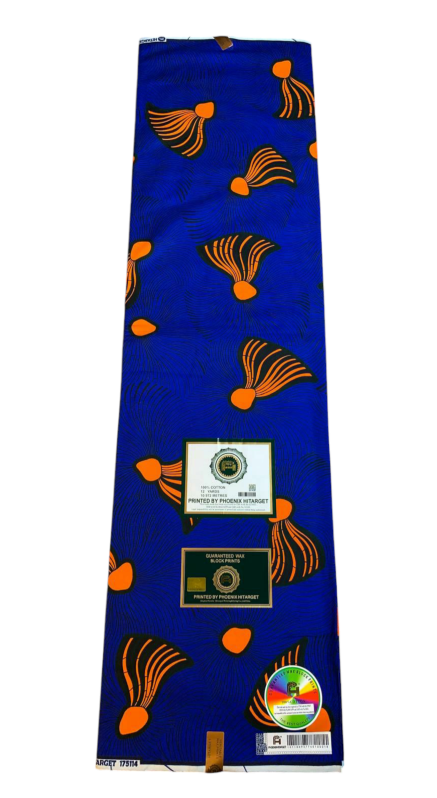 Tissus Wax Africain 100% Coton Ankara 1 à 12 yards Wax Hitarget Balai Bleu Orange.