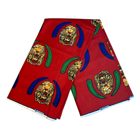 Afrikanischer Wachsstoff, 100 % Baumwolle, Ankara, 1 bis 6 Yards, Wax Hitarget, authentisches Muster: Löwenkopf