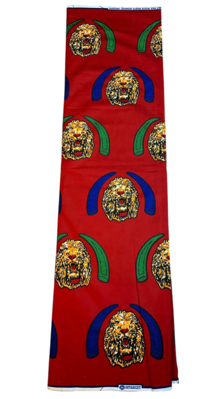 Afrikanischer Wachsstoff, 100 % Baumwolle, Ankara, 1 bis 6 Yards, Wax Hitarget, authentisches Muster: Löwenkopf