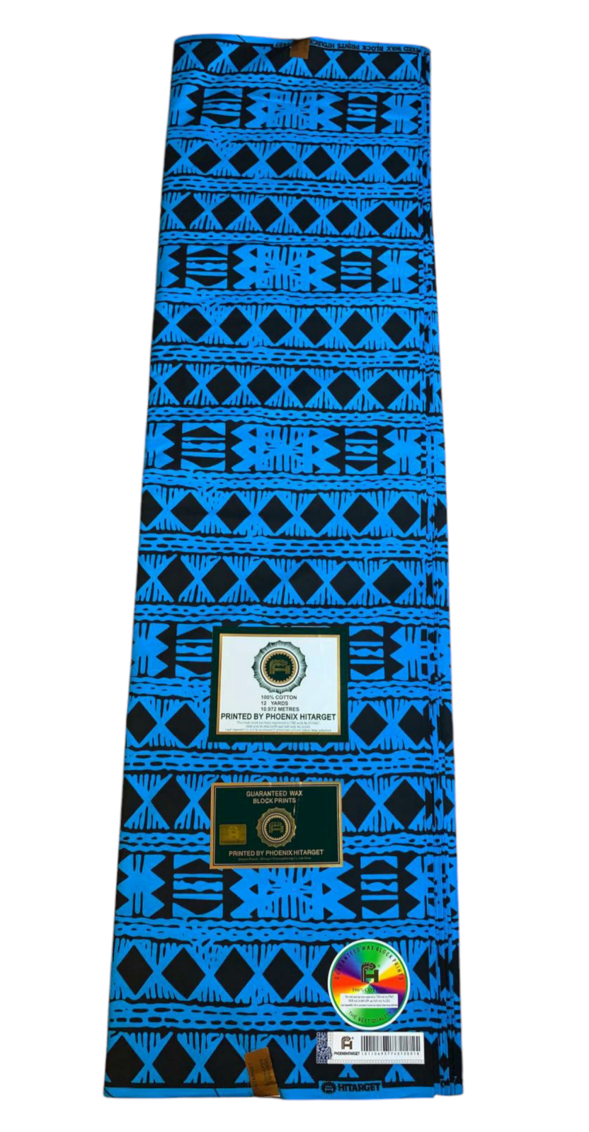 Tissus Wax Africain 100% Coton Ankara 1 à 12 yards Wax Hitarget Bogolan Ethnique Tribal bleu noir