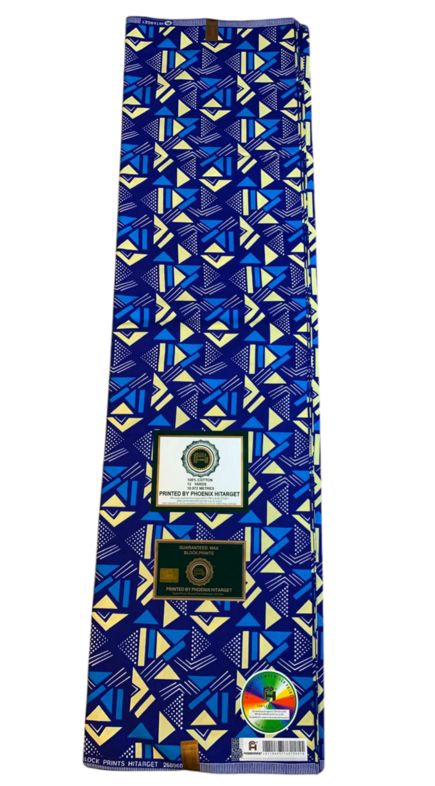 Tissus Wax Africain 100% Coton Ankara 1 à 12 yards Wax Hitarget motif : Bogolan Design Ethnique bleu jaune