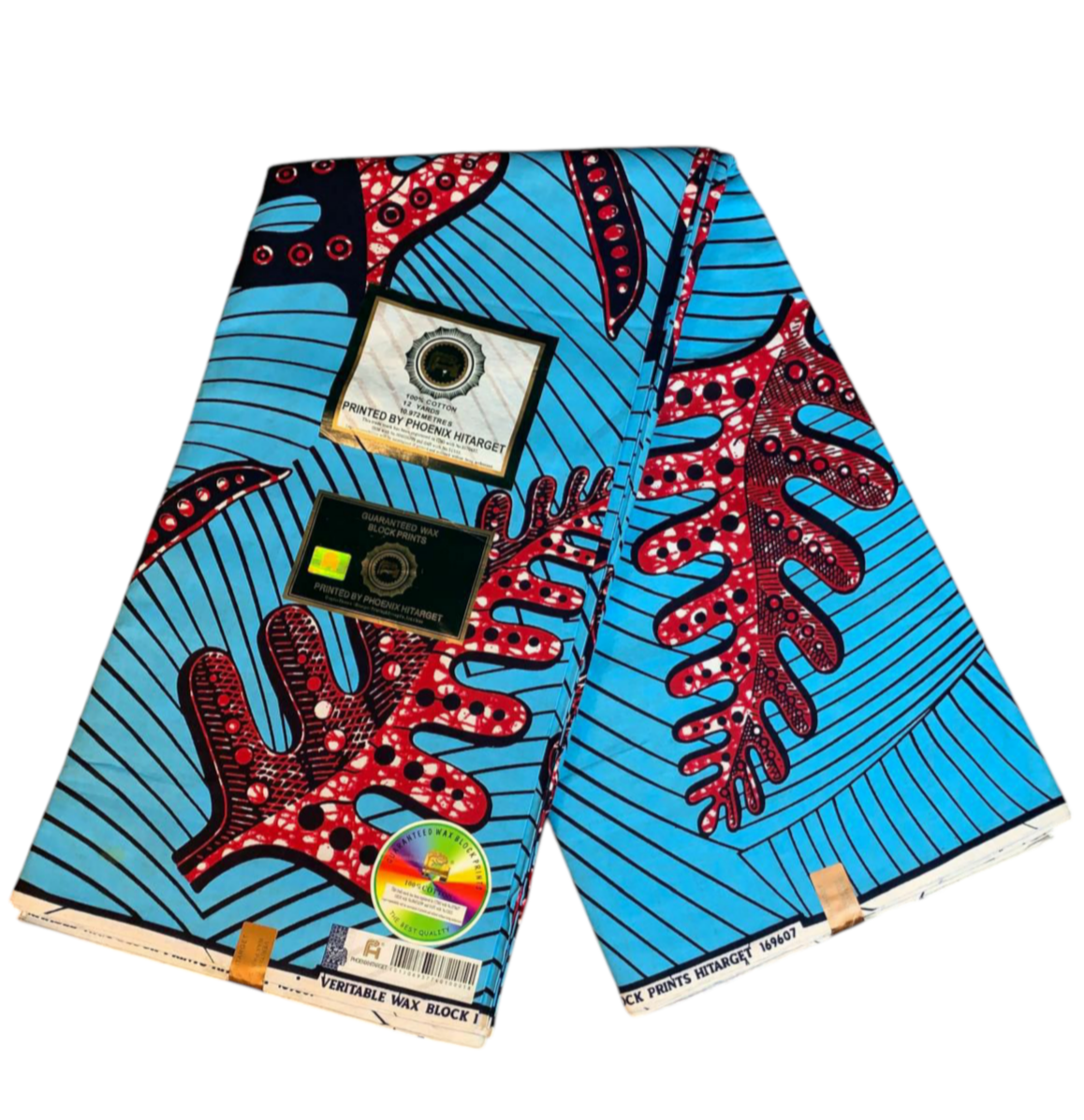 Tissus Wax Africain 100% Coton Ankara 1 à 12 yards Wax Hitarget motif : Coraux Turquoise