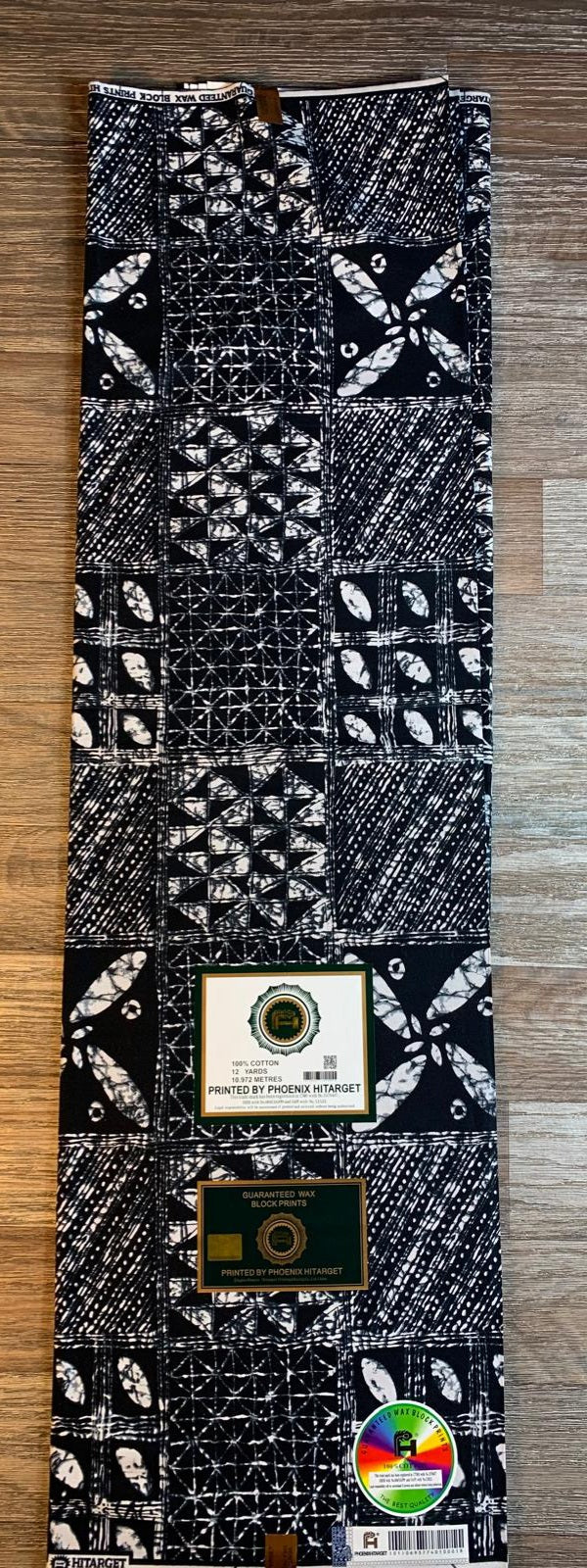 Tissus Wax Africain 100% Coton Ankara 1 à 6 yards Wax Hitarget Design Ethnique Yoruba Blanc et Noir