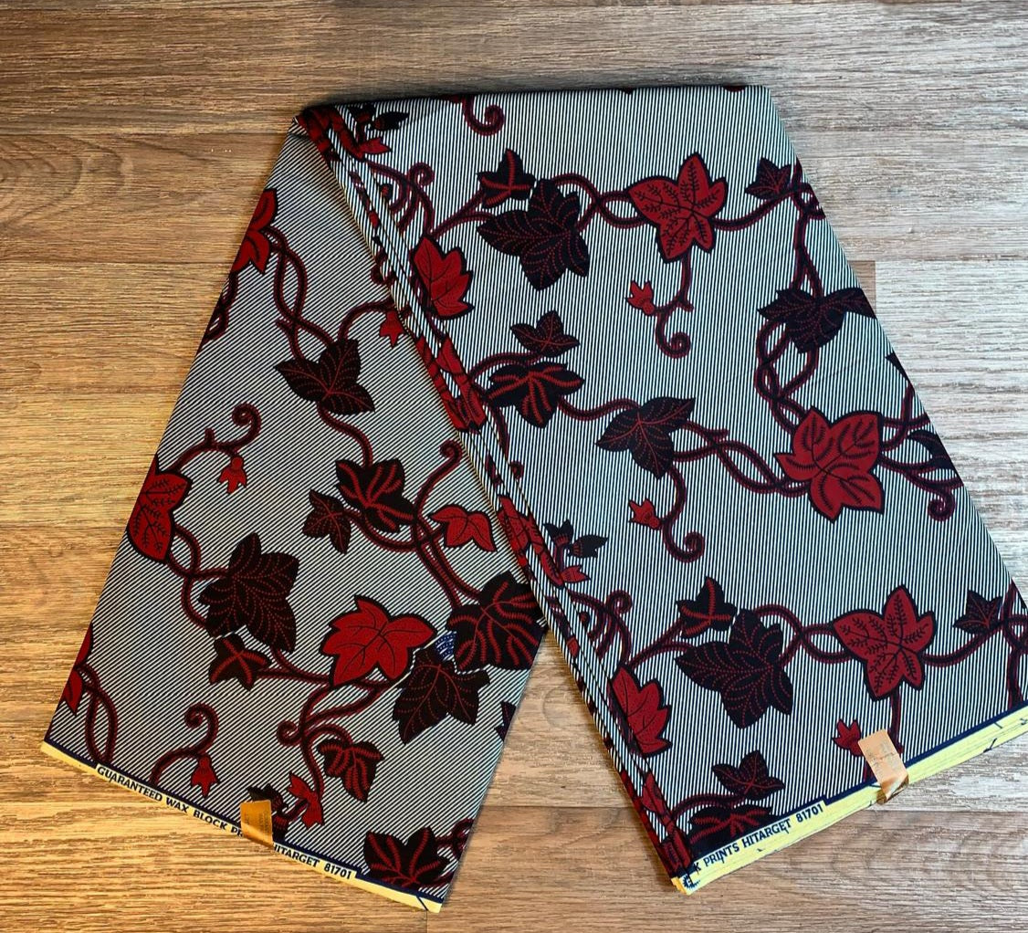Tissus Wax Africain 100% Coton Ankara Design 1 à 6 yards Wax Hitarget Authentique motif : Feuilles de Raisin