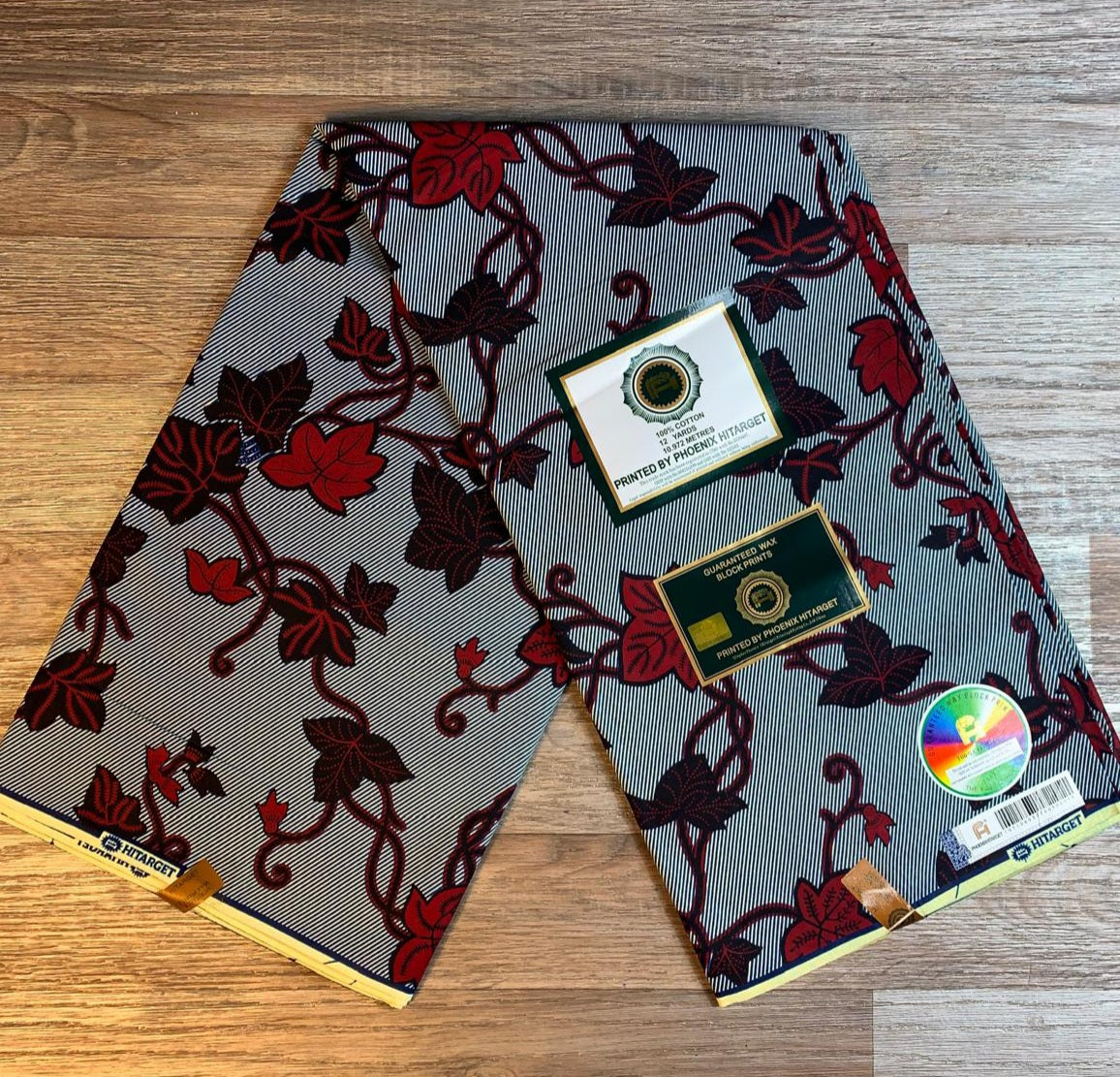 Tissus Wax Africain 100% Coton Ankara Design 1 à 6 yards Wax Hitarget Authentique motif : Feuilles de Raisin