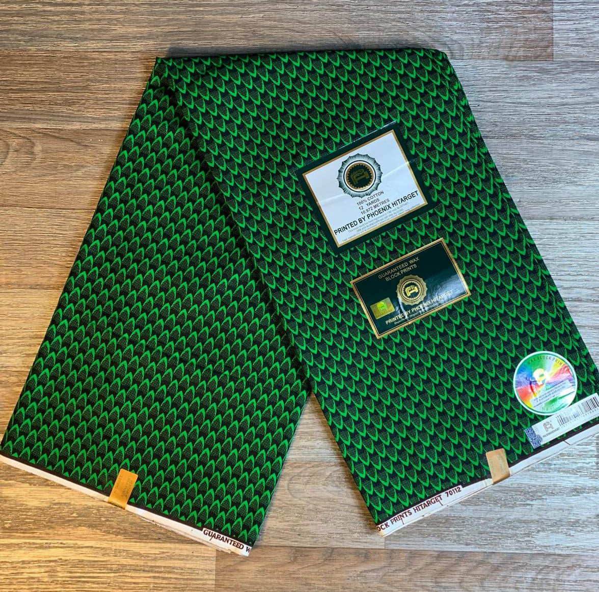 Tissus Wax Africain 100% Coton Ankara 1 à 5 yards Wax Hitarget Vertes Green Écaille