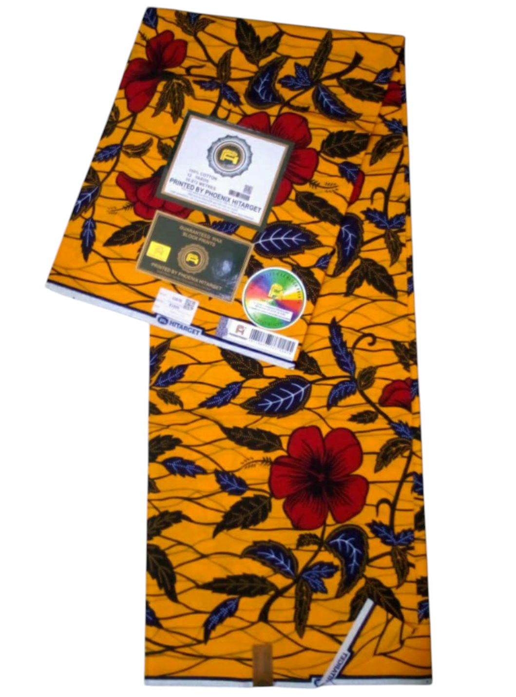 Tissus Wax Africain 100% Coton Ankara 1 à 6 yards Wax Hitarget motif : Hibiscus Rouge et Jaune