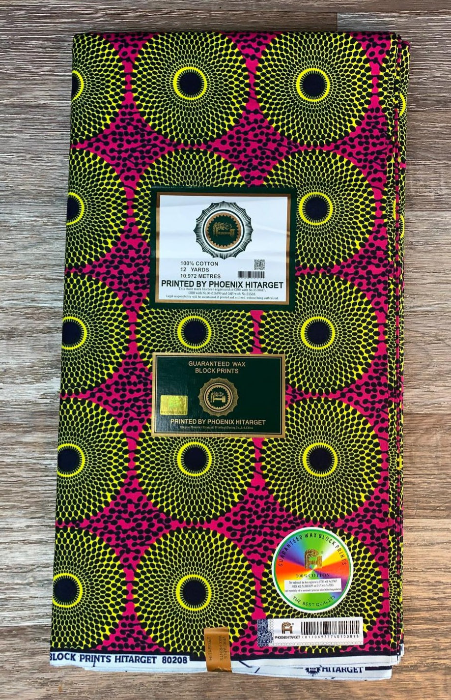 Tissus Wax Africain 100% Coton Ankara 1 à 12 yards Wax Hitarget petit Disques Rose Jaune