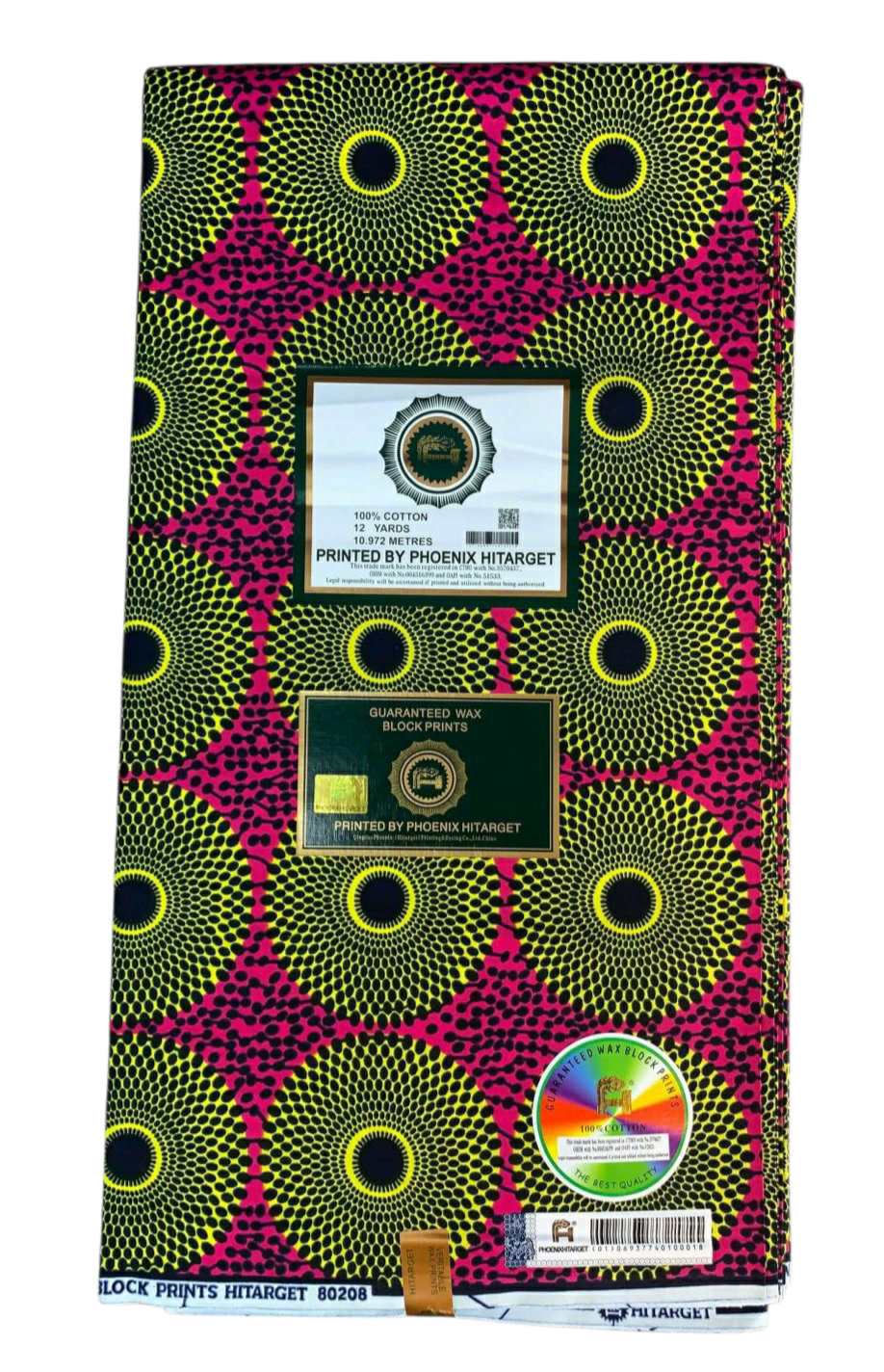 Tissus Wax Africain 100% Coton Ankara 1 à 12 yards Wax Hitarget petit Disques Rose Jaune