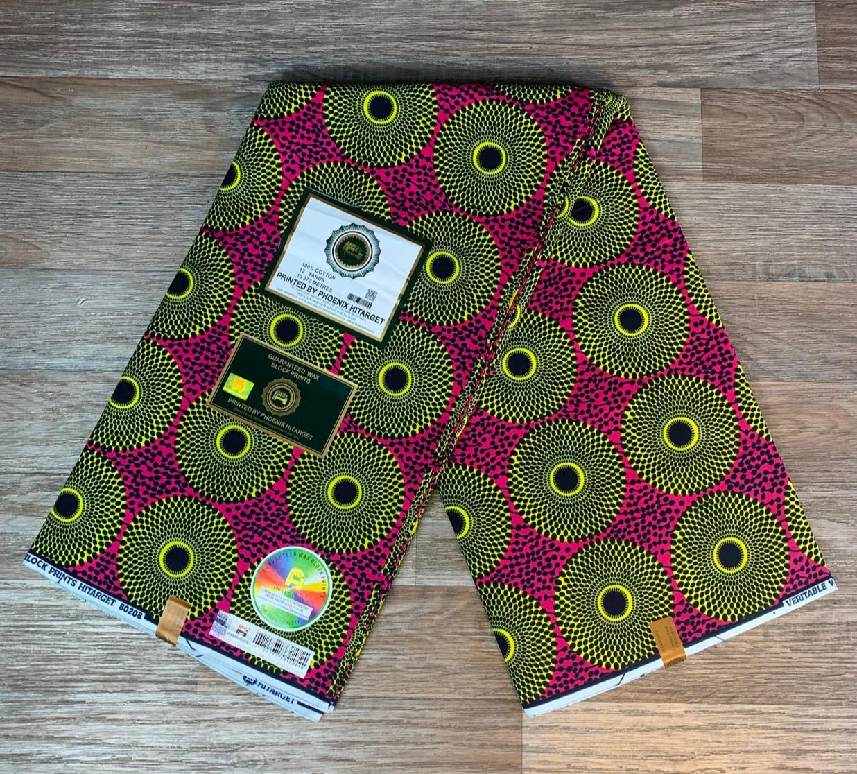 Tissus Wax Africain 100% Coton Ankara 1 à 12 yards Wax Hitarget petit Disques Rose Jaune
