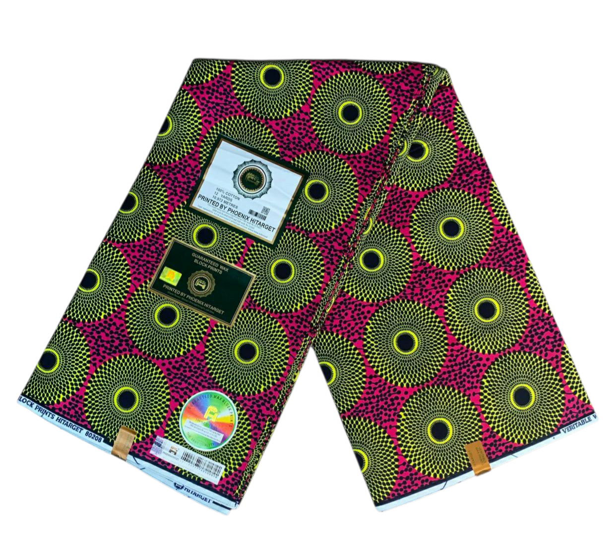 Tissus Wax Africain 100% Coton Ankara 1 à 12 yards Wax Hitarget petit Disques Rose Jaune