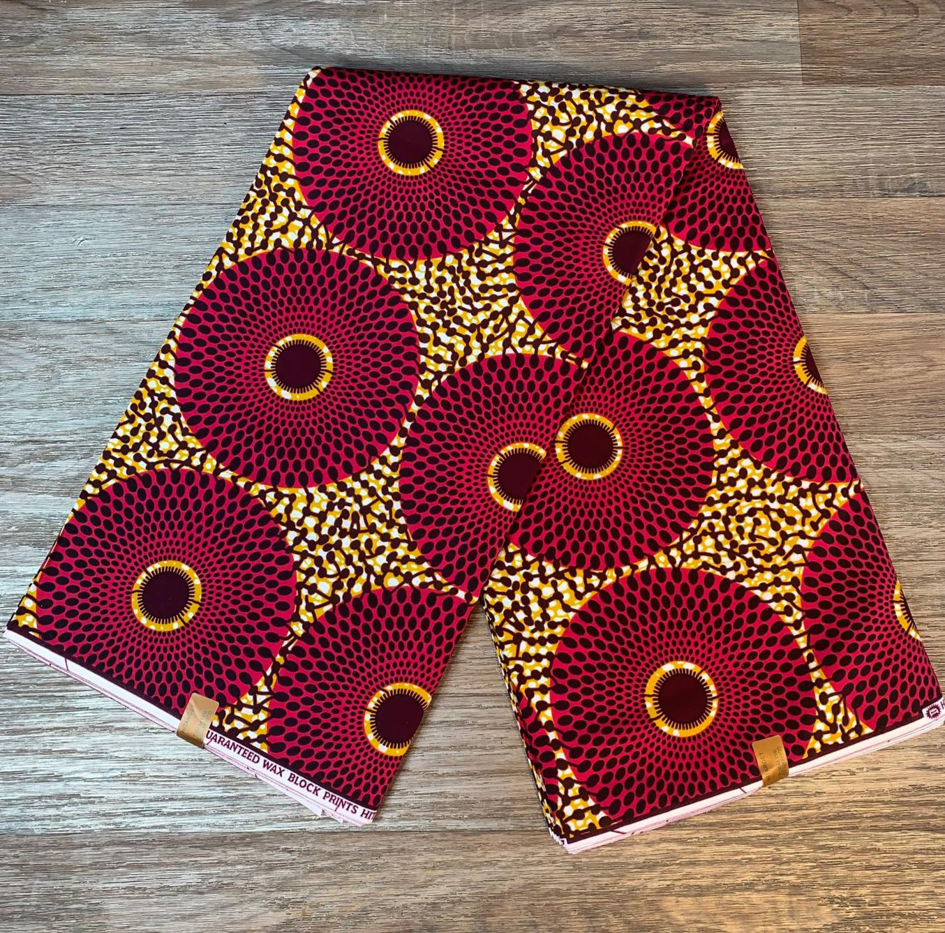Tissus Wax Africain 100% Coton Ankara 1 à 12 yards Wax Hitarget Ankara Grand Disques Rouge Camel.