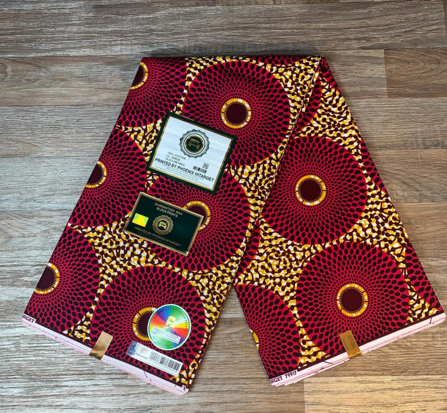 Tissus Wax Africain 100% Coton Ankara 1 à 12 yards Wax Hitarget Ankara Grand Disques Rouge Camel.