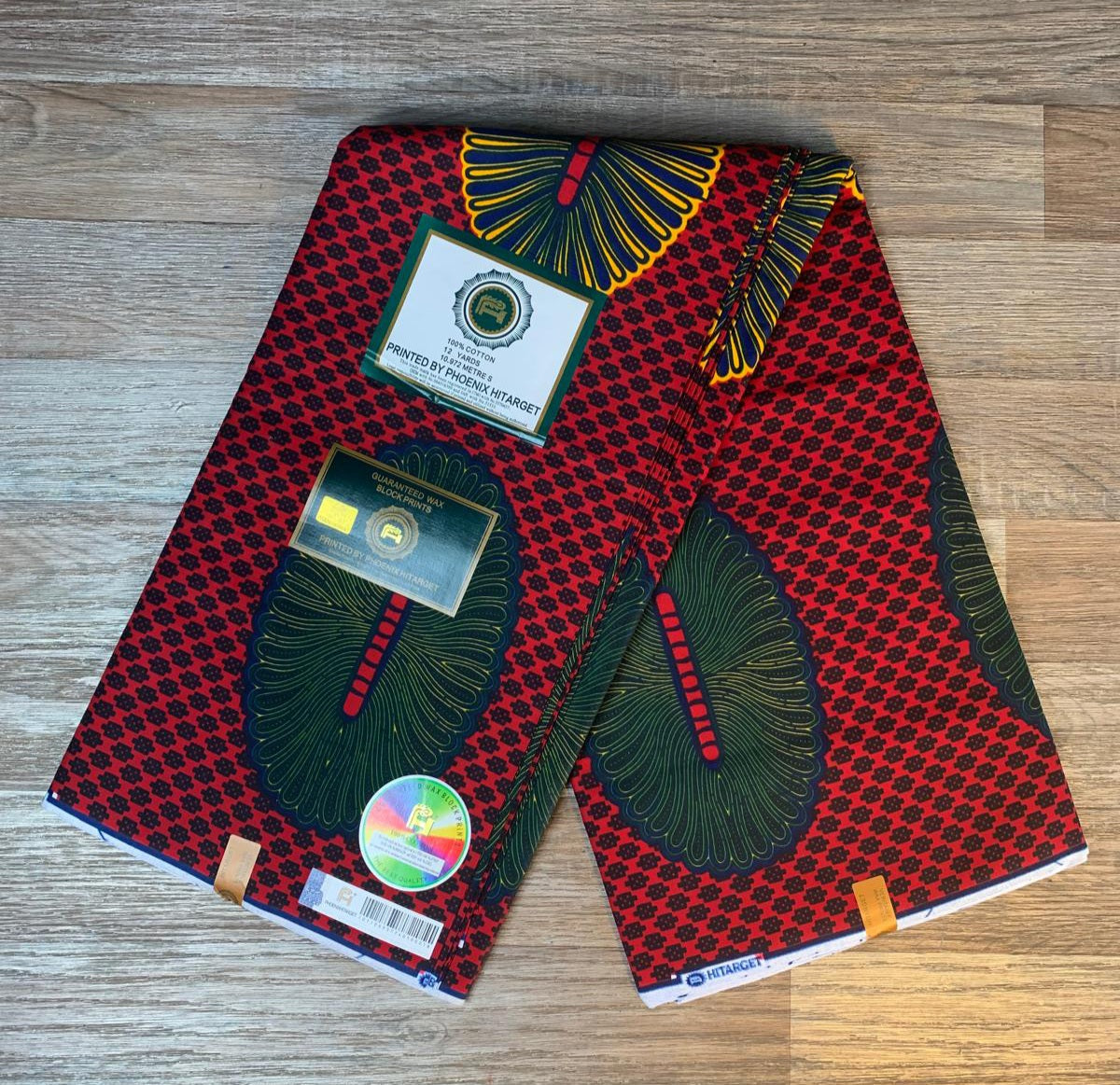 Tissus Wax Africain 100% Coton Ankara 1 à 12 yards Wax Hitarget Rouge jaune Ankara Red Yellow