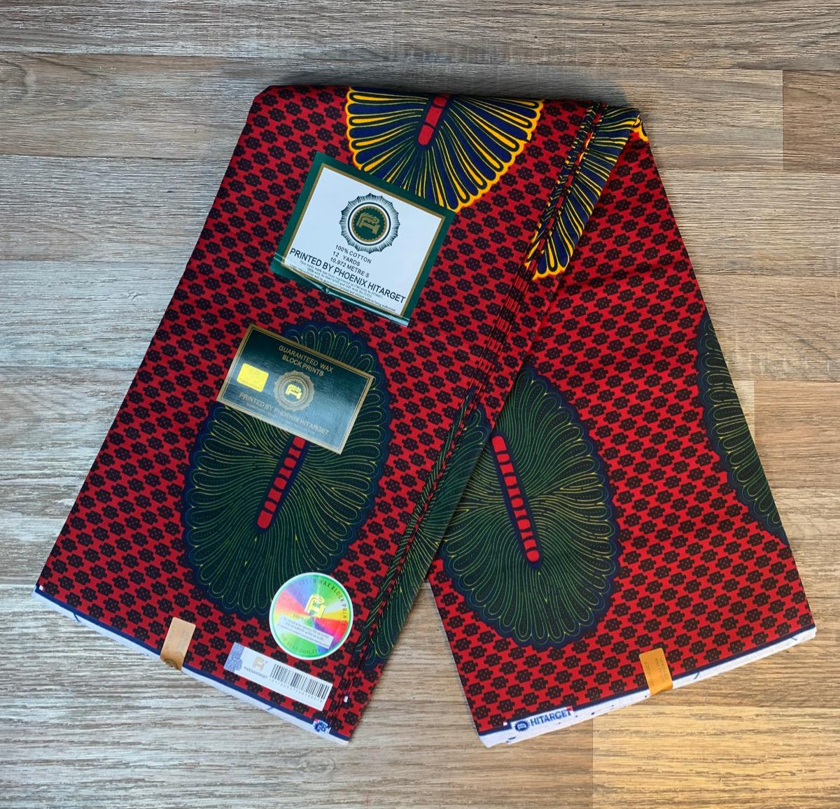 Tissus Wax Africain 100% Coton Ankara 1 à 12 yards Wax Hitarget Rouge jaune Ankara Red Yellow