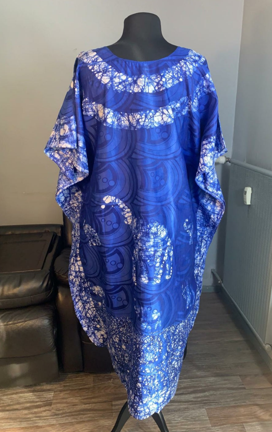 Robe Bazin Batik Style Bohème Motif: Éléphant Bleu Roi Robes Design, Lart 100% Coton très doux