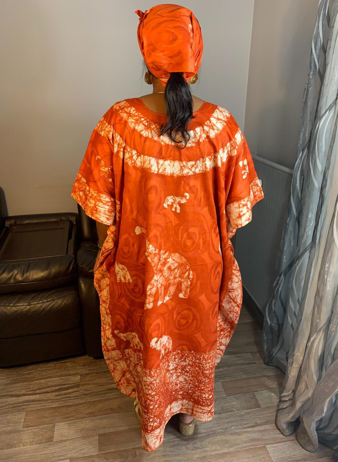 Robe Longue Bazin Batik Style Bohème a Motifs avec Foulard 100% Coton très doux design art