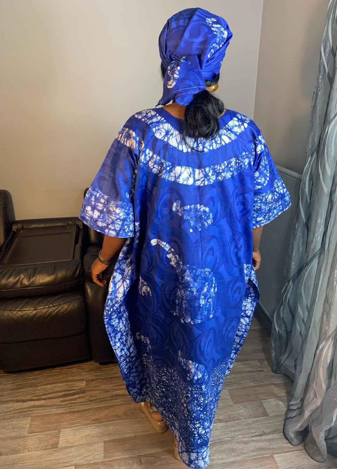 Robe Longue Bazin Batik Style Bohème a Motifs avec Foulard 100% Coton très doux design art