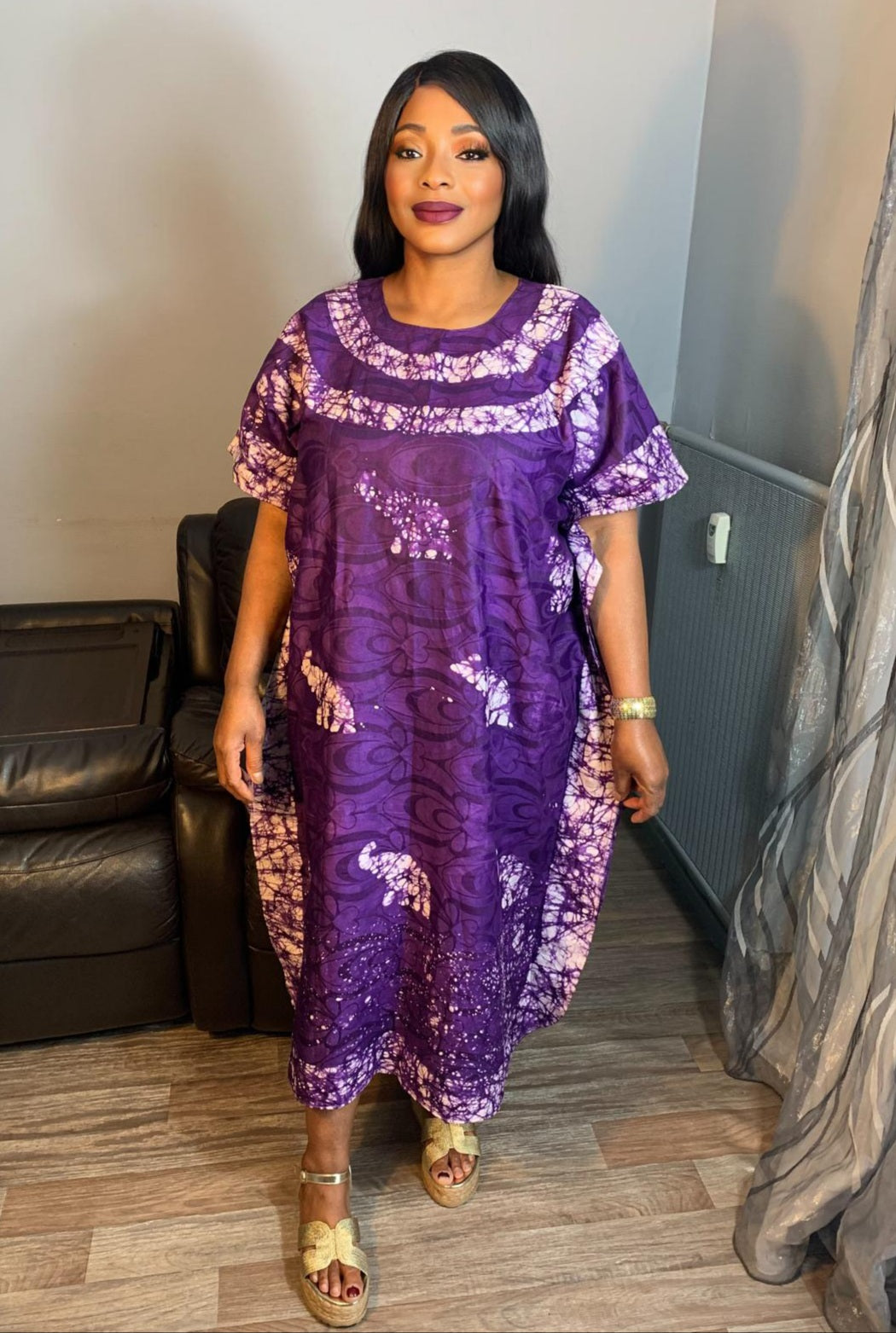 Robe Bazin Batik Style Bohème Robe à Motifs. Violet Motifs: Éléphants L'art 100% Coton Très Doux.